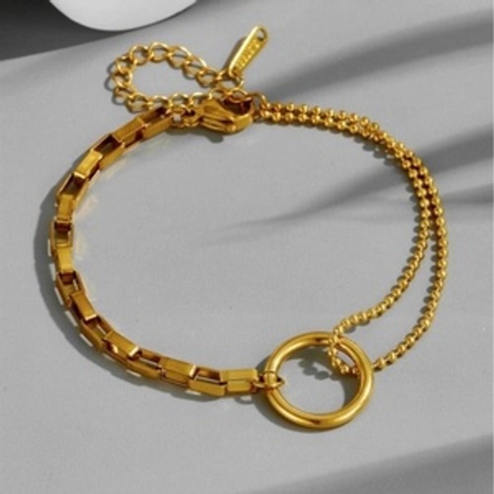 18K Gold Plated Stainless Steel Mixed Box Ball Chain Circle Ring Bracelet Women